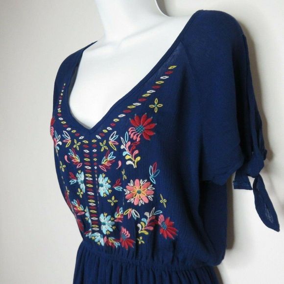 Blue Rain Size S Embroidered Romper Shorts Set Boho Floral - Picture 6 of 7